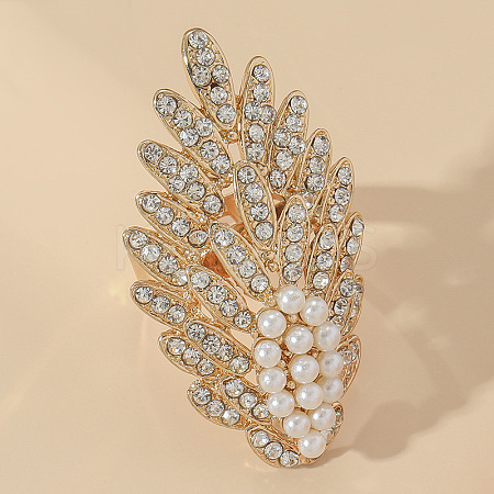 Oval Plastic Imitation Pearl & Rhinestones Finger Rings ZZ6722-1