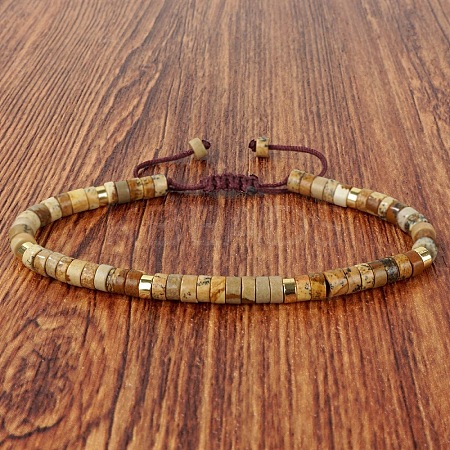 Natural Picture Jasper Heishi Beads Adjustable Braided Bracelets for Men Women BX7041-7-1