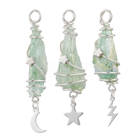 3Pcs 3 Styles Electroplated Natural Quartz Crystal Nuggets Copper Wire Wrapped Pendants PALLOY-JF03128-08-1