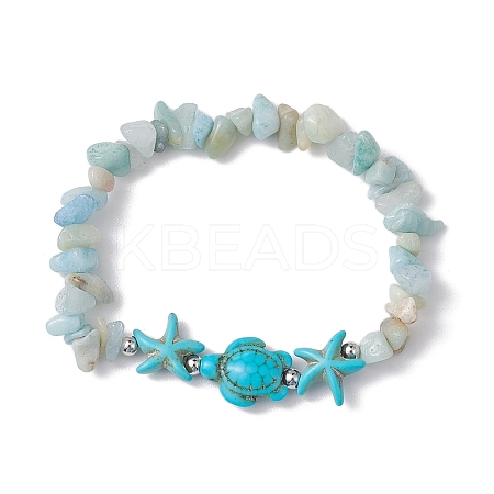 Natural Amazonite & Synthetic Turquoise Beaded Stretch Bracelets for Women BJEW-JB10750-01-1