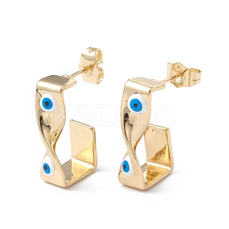 Brass Enamel Evil Eye Stud Earrings EJEW-A093-04G-07-1