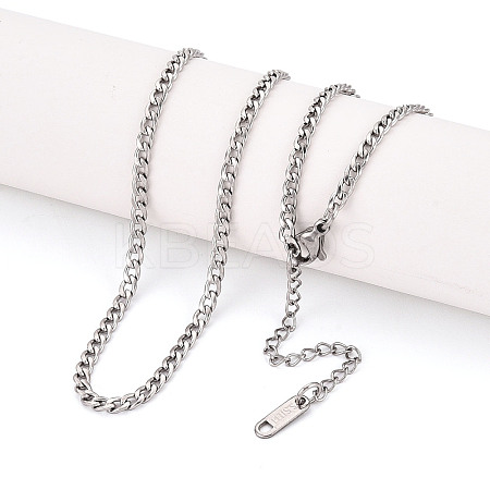 3MM 304 Stainless Steel Curb Chain Necklaces NJEW-N059-01P-1