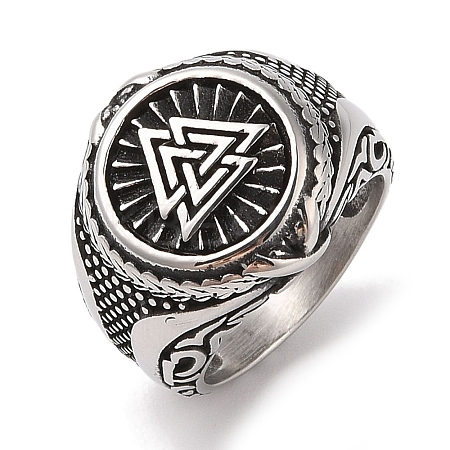 Viking 304 Stainless Steel Valknut Rings RJEW-U005-17G-AS-1