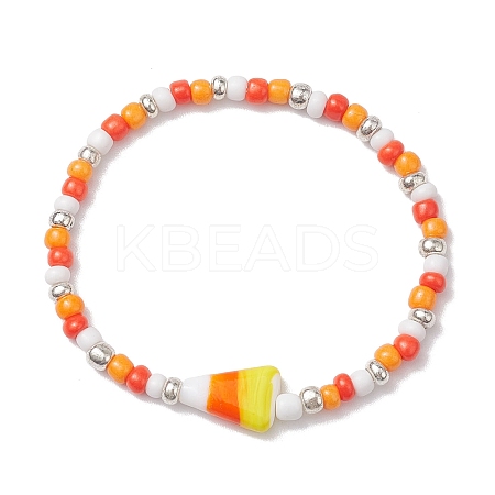 Halloween Candy Corn Acrylic & Glass Seed Beaded Stretch Bracelets Women BJEW-JB10525-03-1
