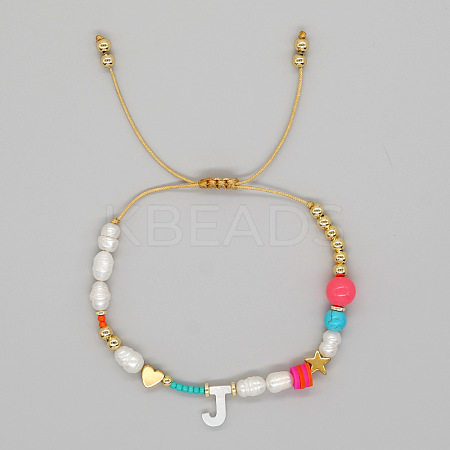 Bohemian Style Shell Letter Bead Braided Bead Bracelets for Women WG07C1E-10-1