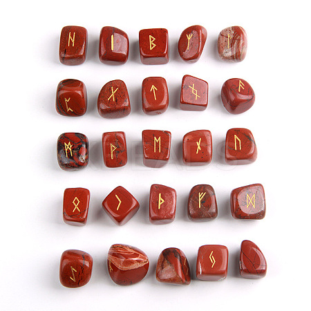 Viking Runes Engraved Tumbled Natural Red Jasper Rune Stones PW-WG56DA1-05-1