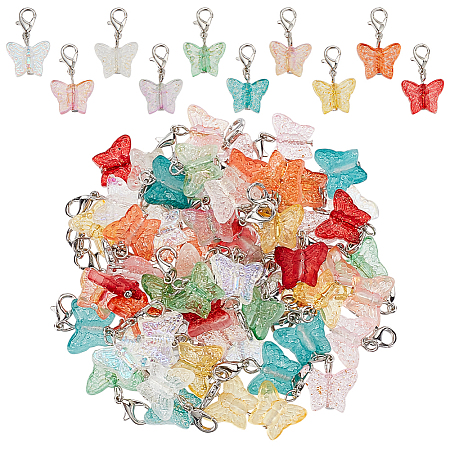 80Pcs 10 Colors Butterfly Glass Pendant Decoration HJEW-HY00044-1