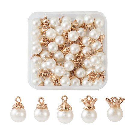 Craftdady 50Pcs 5 Styles Resin Imitation Pearl Pendants FIND-CD0001-32-1