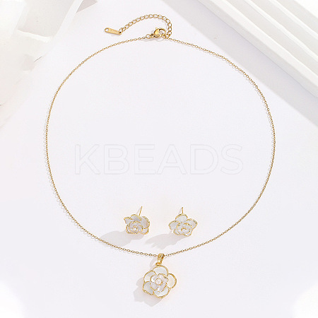 Brass Enamel Flower Pendant Necklaces & Stud Earrings Sets for Women FS-WG71802-01-1