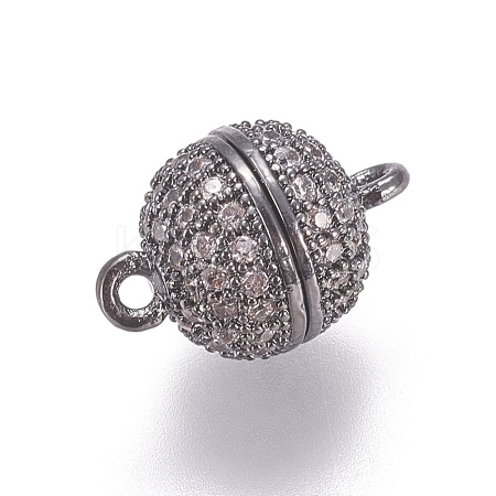 Brass Micro Pave Cubic Zirconia Magnetic Clasps with Loops ZIRC-G097-01B-1
