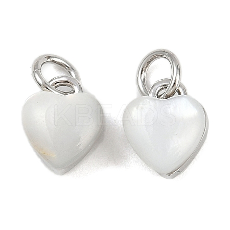 Brass Pave Natural White Shell Heart Charms with Jump Rings KK-F908-07P-1