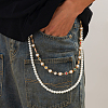 1Pc Plastic Imitation Pearl Round Beaded Alloy Rhinestone Link Chain Double Layered Chain Belts for Pants AJEW-CP0009-84-6