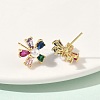 Flower Brass Cubic Zirconia Stud Earrings EJEW-P336-06G-01-3