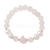 Natural Mixed Gemstone & Cultured Freshwater Pearl Round Beads Stretch Bracelets for Women BJEW-JB13086-3