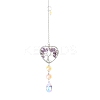 Wire Wrapped Natural Amethyst Heart with Tree of Life Pendant Decorations HJEW-K046-02P-05-2