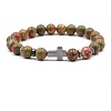 8MM Round Natural Unakite Beaded Stretch Bracelets with Synthetic Non-magnetic Hematite Cross FA1012-14-1