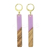 Two Tone Resin & Walnut Wood Rectangle Dangle Leverback Earrings EJEW-JE05503-04-1