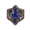 Natural Lapis Lazuli Retro Finger Rings RJEW-B067-01R-11-2