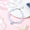 Alloy Enamel Shell Shape Charm White Round Shell Pearl & Natural Dyed Aquamarine Chip Beaded Anklets AJEW-AN00734-02-1