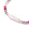Natural & Synthetic Gemstone & Nuggets Baroque Pearl Keshi Pearl Beads Slider Bracelets BJEW-JB13260-02-3