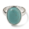 Synthetic Green Turquoise Oval Adjustable Rings RJEW-K371-07S-18-3
