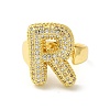 Letter Brass Micro Pave Clear Cubic Zirconia Open Cuff Ring for Women RJEW-N046-03R-G-2