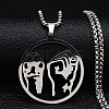 201 Stainless Steel Hollow Flat Round Animal Liberation Front Pendant Necklaces LS-NJEW-H065-20P-1