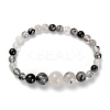 Natural Tourmalinated Quartz Graduated Beaded Necklaces & Stretch Bracelets Jewelry Sets SJEW-H304-01D-3