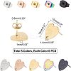 30Pcs 5 Colors Heart Shape with Textured PVD Vacuum Plating 304 Stainless Steel Stud Earring Findings EJEW-UN0001-62-5