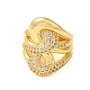 Adjustable Brass Micro Pave Clear Cubic Zirconia Open Cuff Rings for Women RJEW-A048-03G-2