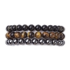 3Pcs 3 Styles Natural & Synthetic Mixed Gemstone Round Beaded Stretch Bracelets Set BJEW-JB10139-05-1
