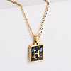 304 Stainless Steel Pave Natural Paua Shell Rectangle Initial Pendant Necklaces for Women FS-WG38E89-08-1