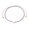 Heart Natural Shell & Glass Seed Braided Bead Bracelets BJEW-JB09922-02-1