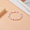 Natural Rose Quartz & Pearl Round Beaded Stretch Bracelet for Women BJEW-JB09246-03-5