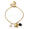 Natural Obsidian & Fresheater Pearl & Starfish Charm Bracelets BJEW-K237-06G-01-1