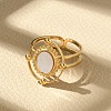 Oval 304 Stainless Steel White Shell Finger Rings for Women RJEW-G346-09G-02-1