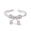 Clear Cubic Zirconia Bowknot Open Cuff Ring RJEW-I094-07P-2