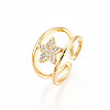 Brass Micro Pave Clear Cubic Zirconia Cuff Rings for Women KK-T074-21G-4