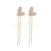 Real 18K Gold Plated Heart with Long Tassel Stud Earrings EJEW-S199-23G-NF-1