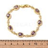 Oval Brass Micro Pave Cubic Zirconia Link Chain Bracelets for Women BJEW-D387-04G-7