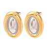 304 Stainless Steel Two Tone Oval Stud Earrings for Women LS-EJEW-A136-01A-GP-4