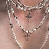 2Pcs Cross Stainless Steel & Plastic Imitation Pearl Pendant Multi Layered Necklaces for Women FS-WGBBA27-03-1