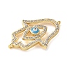Brass Micro Pave Cleear Cubic Zirconia Evil Eye Hamsa Hand Connector Charms KK-C086-15A-G-2