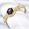 Hexagon Brass Pave Natural Amethyst & Cubic Zirconia Cuff Bangles for Women BJEW-Z172-01G-09-3