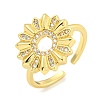 Flower Clear Cubic Zirconia Open Cuff Ring RJEW-L121-031G-1