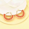 304 Stainless Steel & Bohemian Beaded Fan Hoop Earrings for Women EJEW-R001-01G-04-5