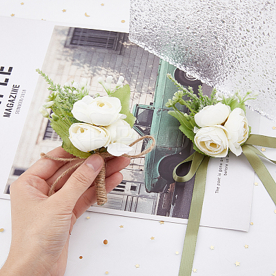 4Pcs 2 Style Silk Cloth Rose Flower Boutonniere Brooch & Wrist Corsage AJEW-HY0001-32-1