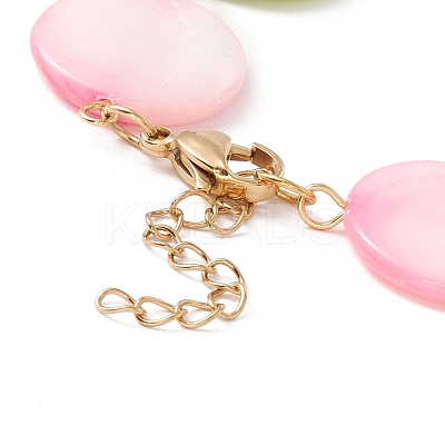 Natural Shell Flat Round Link Chain Bracelet BJEW-C015-07G-1