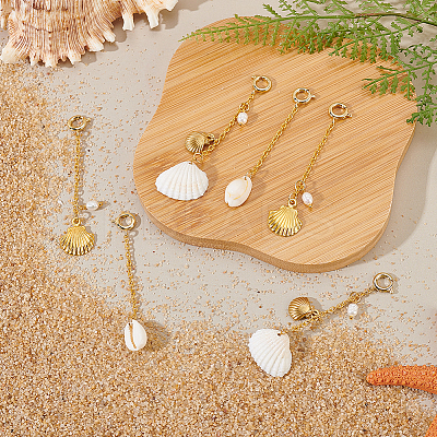 6Pcs 3 Styles Natural Pearl & Shell and Alloy Bikini Pendant Decoration HJEW-GA00063-1