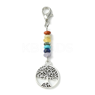 Alloy Heart/Flat Round with Tree of Life Pendant Decorations HJEW-JM01383-1